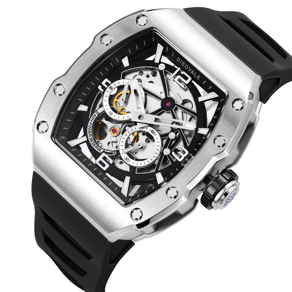 Men's Mechanical Watch RM Style Skeleton Dial Luxury Relgio Masculino Tonneau Watch