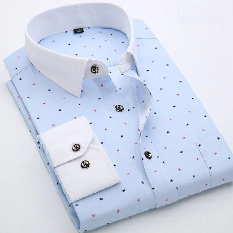 6207-XUJO-men Long Sleeve Shirts Retailer Special Men Clothing Classic Print Youth Slim Shirt