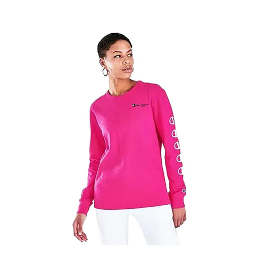 Champion Life Long-Sleeve Boyfriend Womens Active Shirts & Tees Color: Pink/Fantastic Fuschia | 100% Authentic