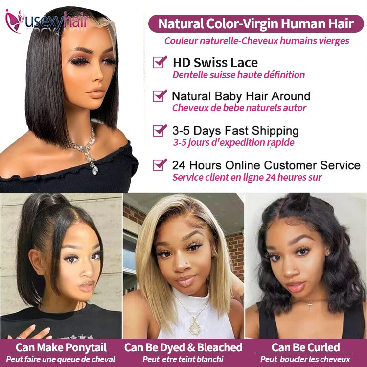 10 12 14 16 Inch Frontal Wig SDD Raw Vietnamese Bone Straight Human Hair 5x5 13x4 Transparent Lace Front Short Bob Wigs Factory