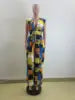 Casual V Neck Sleeveless Jumpsuit with Print Patchwork Breathable Knitted Summer Jumpsuit for Parties Button Decoration