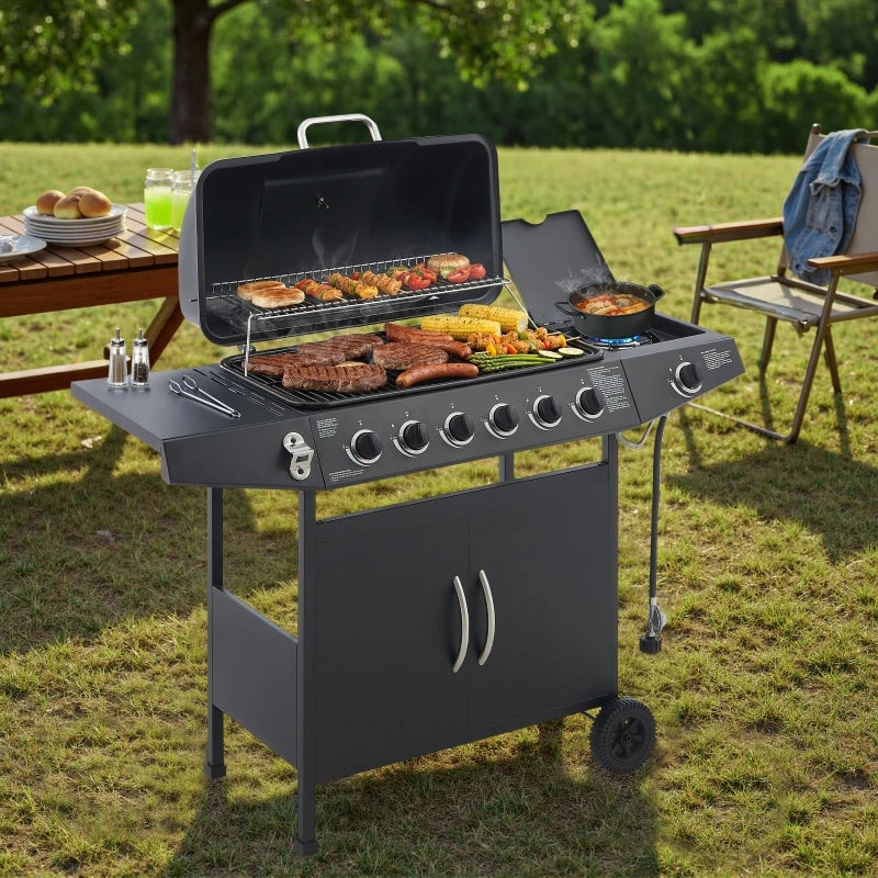Overseas Stock Free Shipping 6 Burner BBQ Propane Gas Grill with Side Burner 59000 BTU Output Stainless Steel Barbecue Grill