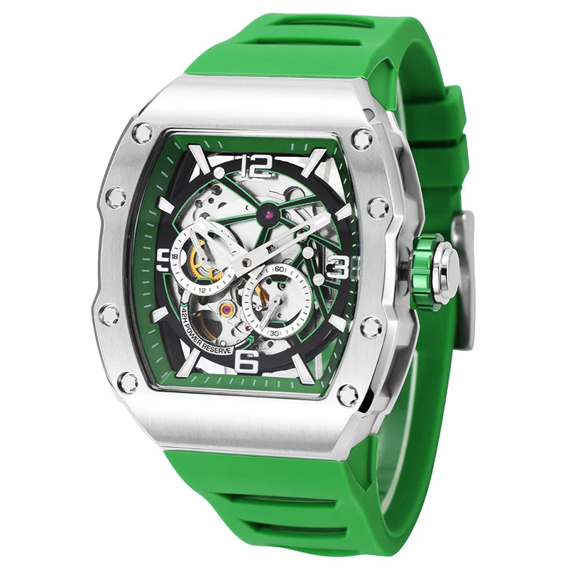 Men's Mechanical Watch RM Style Skeleton Dial Luxury Relgio Masculino Tonneau Watch