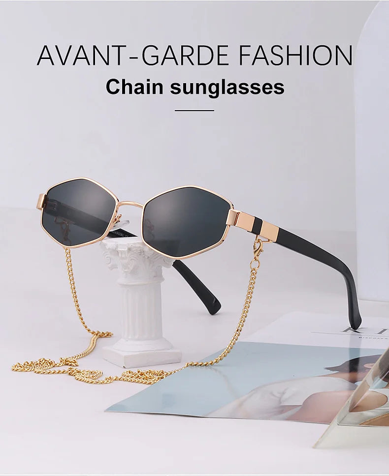 Sexy Small Frame Hexagon Sunglasses Women With Chain 2026 Luxury Brand Designer Punk Sun Glasses For Ladies Shades Gafas De Sol