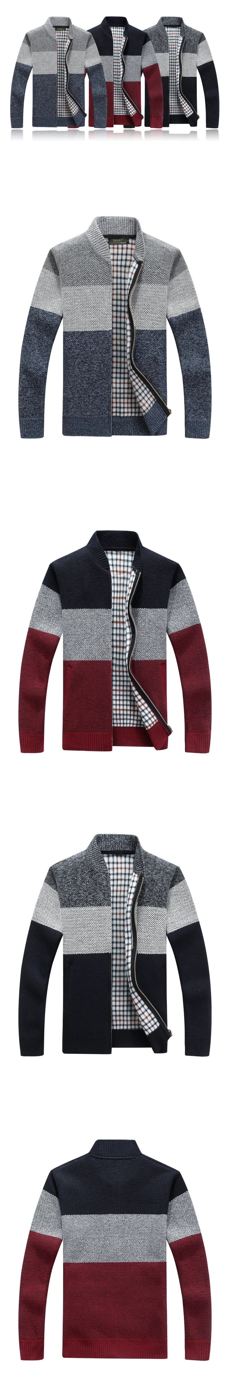 Winter Fashion Patchwork Men's Knitted Jackets Thick Comfy Long Sleeve Sweater Coat Warm Stand Collar Fall Tide Casual Cardigan