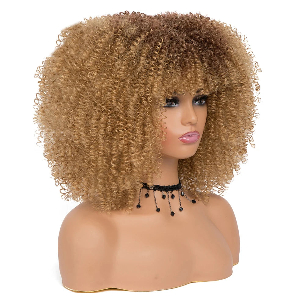 Afro Curly  Natural Color  Accept Customization Black Brown Blonde Short Hair Wig Synthetic for Black Women Synthetic Curly Wigs