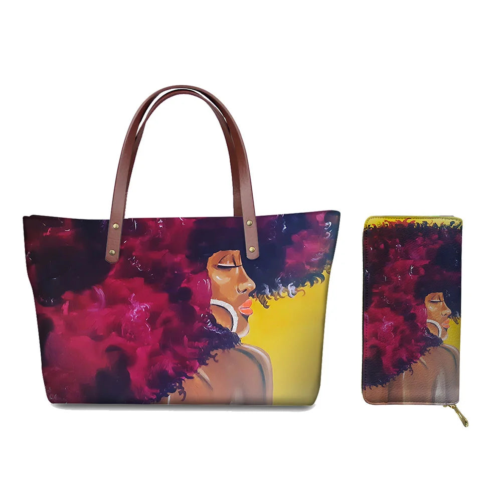 High Quality Latest Custom Pattern Women Hand Bags Black Art African Girls Printed Top Handle Tote Bag Luxury Purse for Ladies
