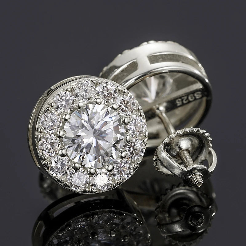 Hip Hop Fashion Men Iced Out Moissanite Earrings 925 Silver Screw Back Diamond Ear Stud With GRA Certificate