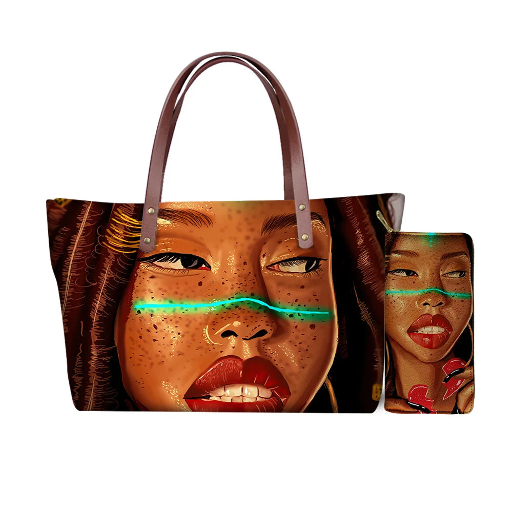 High Quality Latest Custom Pattern Women Hand Bags Black Art African Girls Printed Top Handle Tote Bag Luxury Purse for Ladies