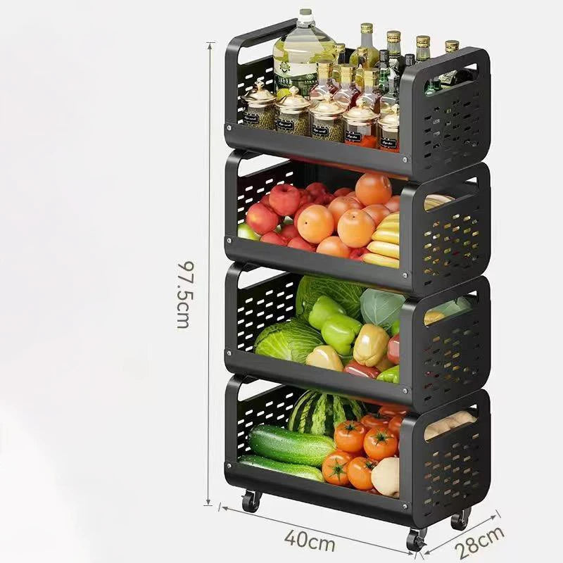 Multi-Layer Removable Steel Kitchen Storage Rack Small Cart with Home Functions for Fruit and Vegetable Basket Storage