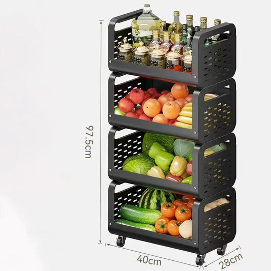 Multi-Layer Removable Steel Kitchen Storage Rack Small Cart with Home Functions for Fruit and Vegetable Basket Storage