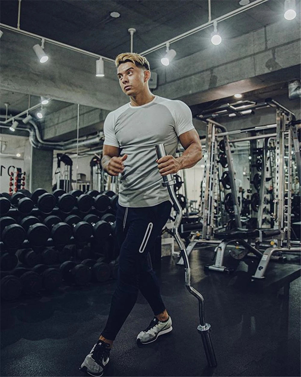 Men's Skinny Compression Pants With Zipper Pockets Workout Running Leggings Fitness Jogger Gym Trousers
