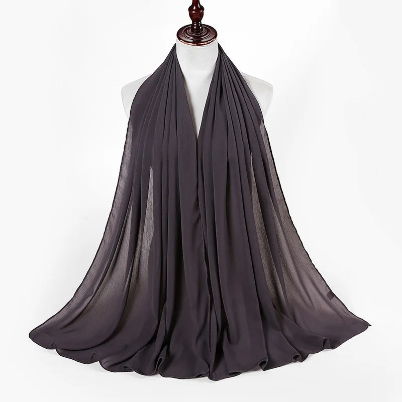 New Design Malaysia Chiffon Hijab Muslim Women Pure Color Crinkle Scarf