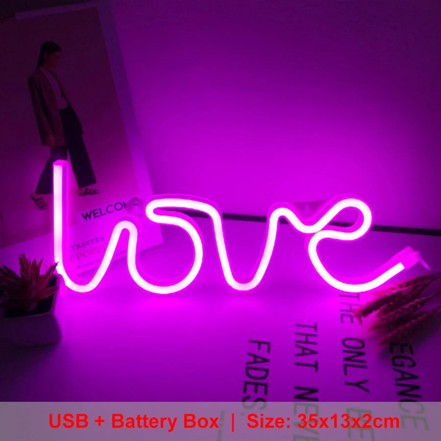 LOVE Neon Light Sign Decoration Lamp Nightlight Ornaments LED Letter Bulbs for Room Party Weeding Romantic Proposal Gift