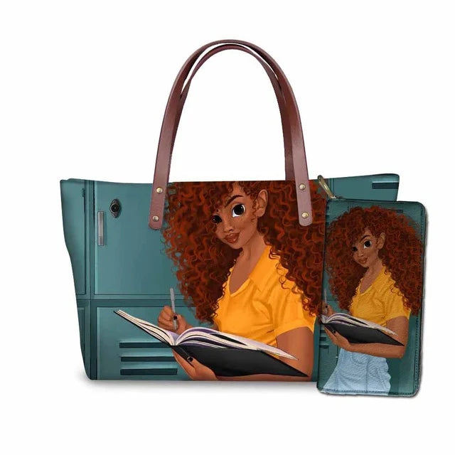 Top Seller Cheap Price Customize Design 2 Pcs Set African Print Women Shoulder Bag Handbag Fancy Beach Handbags for Women Luxury