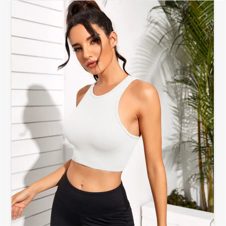 Crop Top Women Solid Basic T-shirts Vest Seamless Streetwear Elastic Rib-Knit Sleeveless Casual Tank Tops Female