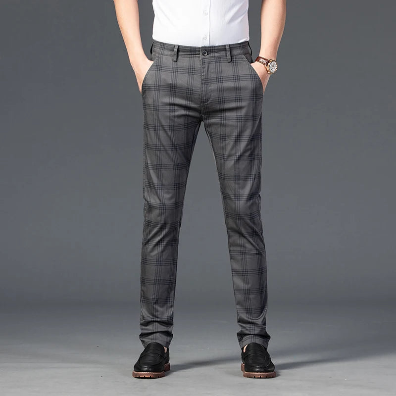 2025 Spring New Men's Plaid Casual Pants Business Fashion Slim Stretch Male Skinny Trousers Brand Clothes 7 Color