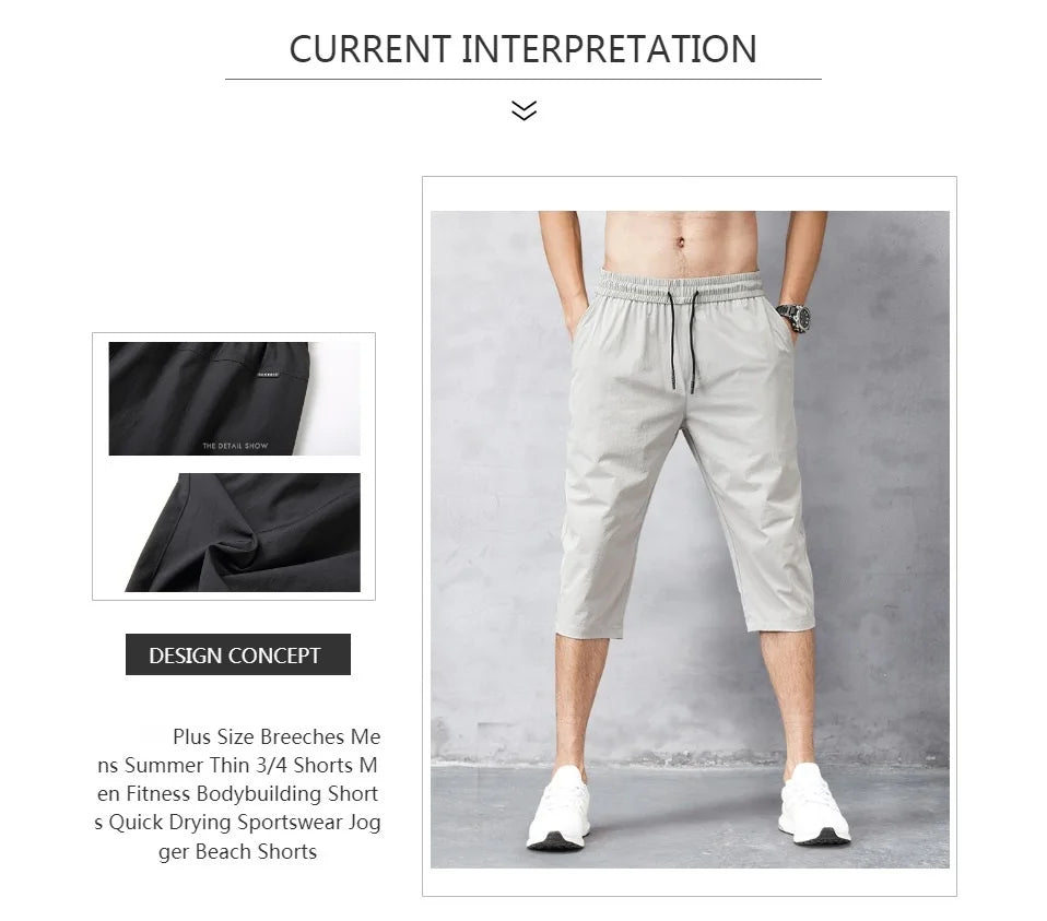 Male Bermuda Board Quick Drying Beach Black Men's Long Shorts Men's Shorts Summer Breeches 2025 Thin Nylon 3/4 Length Trousers