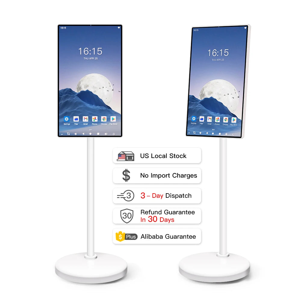 24 Inch 128GB 13MP Camera  Rolling Tablet TV  Remote Control Tutorials Home Gym Workout Android Portable Smart TV