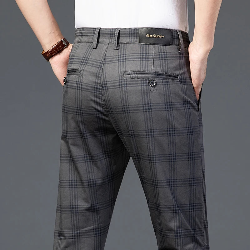 2025 Spring New Men's Plaid Casual Pants Business Fashion Slim Stretch Male Skinny Trousers Brand Clothes 7 Color