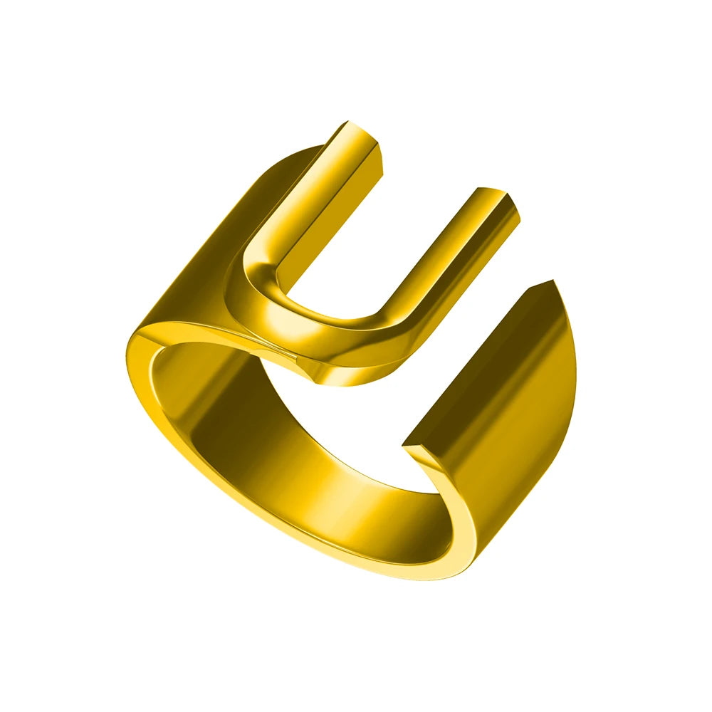 Letter Ring A-Z  26 Capital Letters Plated  Real 18K Gold Opening Adjustable Man Women Fashion Jewelry Rings