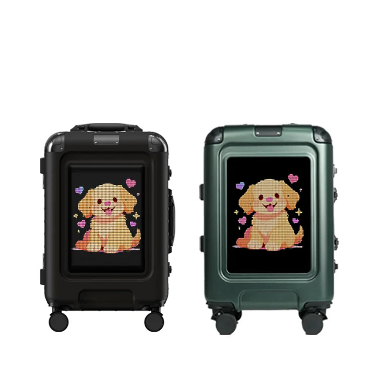 LOY L5-1 Smart Led Screen Light Display Aluminum Alloy Pull Bar Large Intelligent Black Trolley Suitcase Travel Bags Luggage