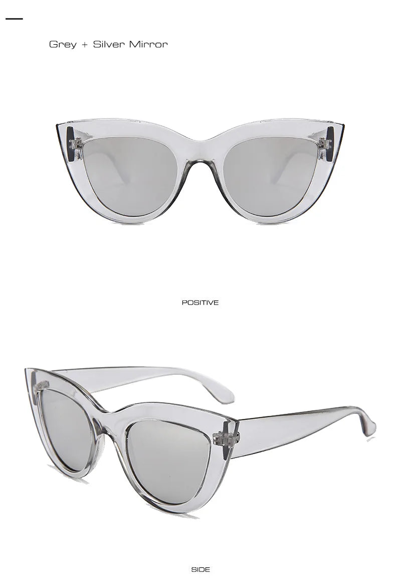 SHAUNA Retro Cat Eye Sunglasses Women UV400 Metal Hinge Fashion Gradient Mirror