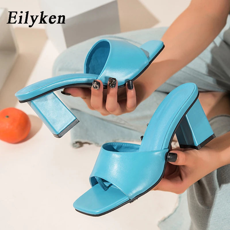 Eilyken Purple Slipper Summer Outdoor Sandal Women Square High Heel Beach Slip On Flip Flop Slides Size 41 42
