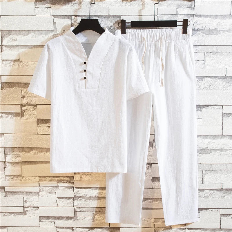 Custom New Fashion Men's Summer Suit - Large Size Chinese Style Loose Retro Casual Two Piece Set with Traditional Design