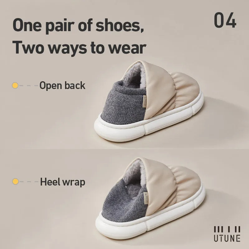 UTUNE Unisex Indoor Warm Plush Slippers Waterproof Lightweight Soft Sole Outdoor Cozy Down Cotton Shoes 2025 Winter New Non-Slip