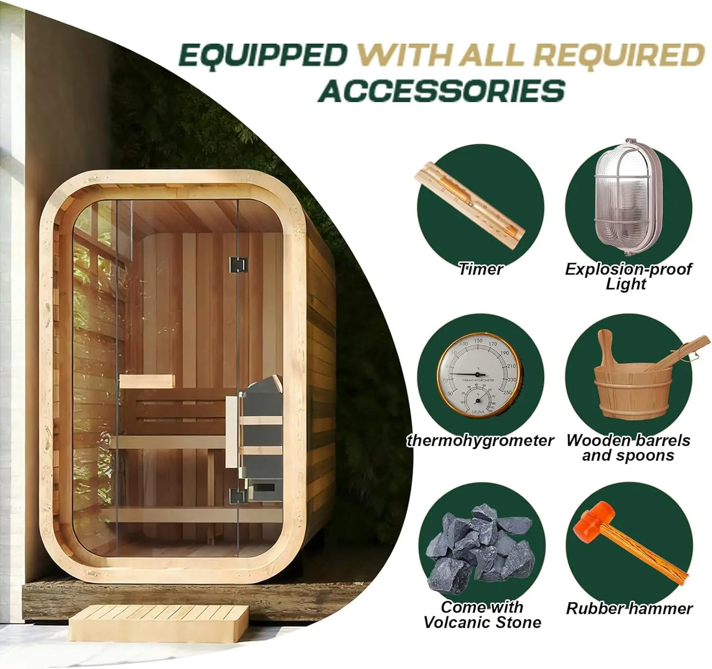 Outdoor Apartment Sauna 3-4 Person Cube Solid Carbonized Spruce Traditional Plug Powered 6KW Stove 1 Year Warranty Steam Sauna