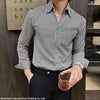 Thousand Birds Check Shirts for Men New British Style Long Sleeved V-neck Fashion Casual Slim Fit Print Dress Shirt Men Clothing