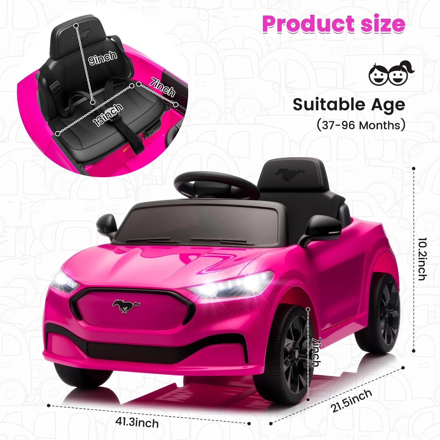 Electric Ride on Car for Kids, 12V Electric Toddler Car with Remote Control, Ride on Toys for Kids with LED Lights, Music Player