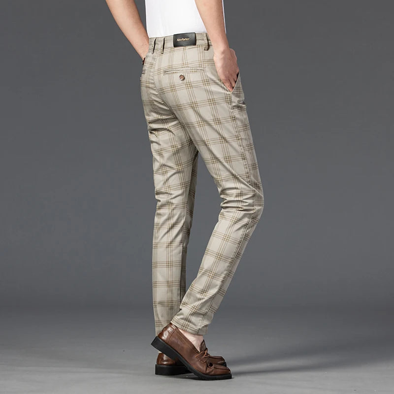 2025 Spring New Men's Plaid Casual Pants Business Fashion Slim Stretch Male Skinny Trousers Brand Clothes 7 Color