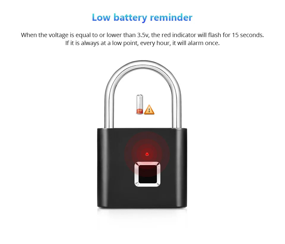 KERUI Smart Fingerprint Padlock Waterproof Zinc Alloy Biometric Padlocks With Built-in Rechargeable Battery Door Lock