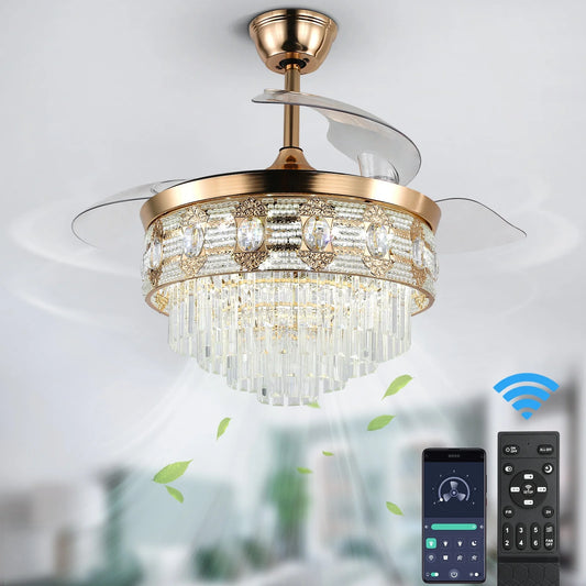 US Warehouse 42 Inch Retractable Chandelier Led Ceiling Fans With Light Home