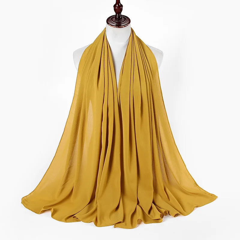 New Design Malaysia Chiffon Hijab Muslim Women Pure Color Crinkle Scarf