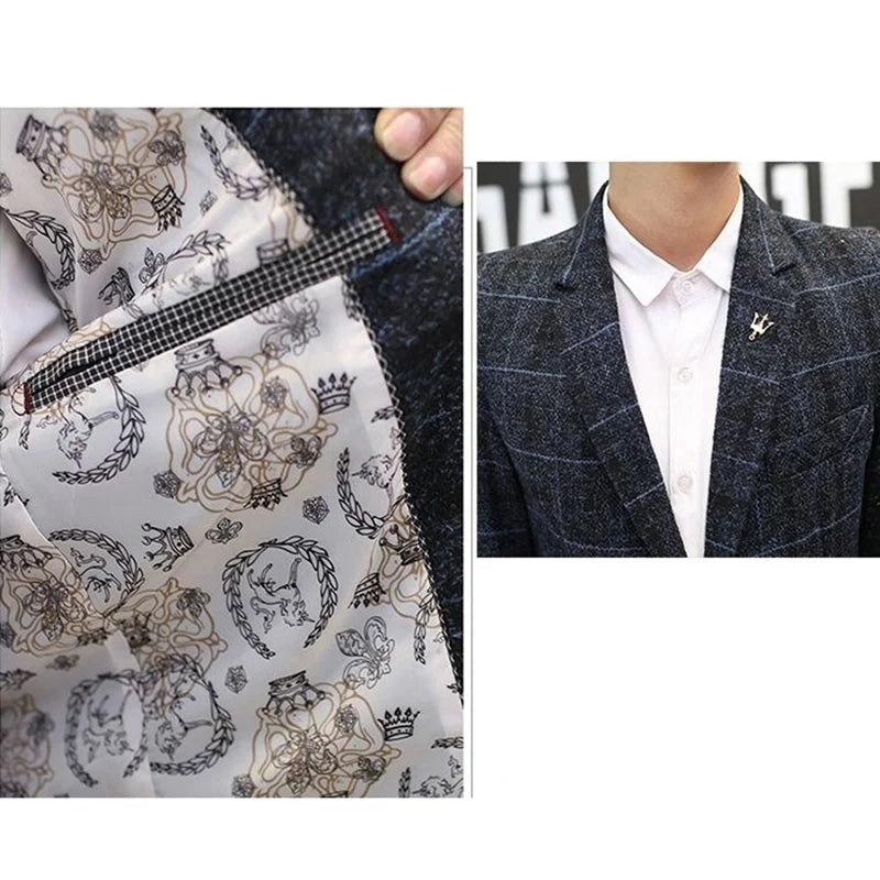 New Men's Suit Jacket 2021 Spring Autumn Street Men's Plaid Suit Jacket Casual Business Brand Clothing Men Slim Blazer Masculino