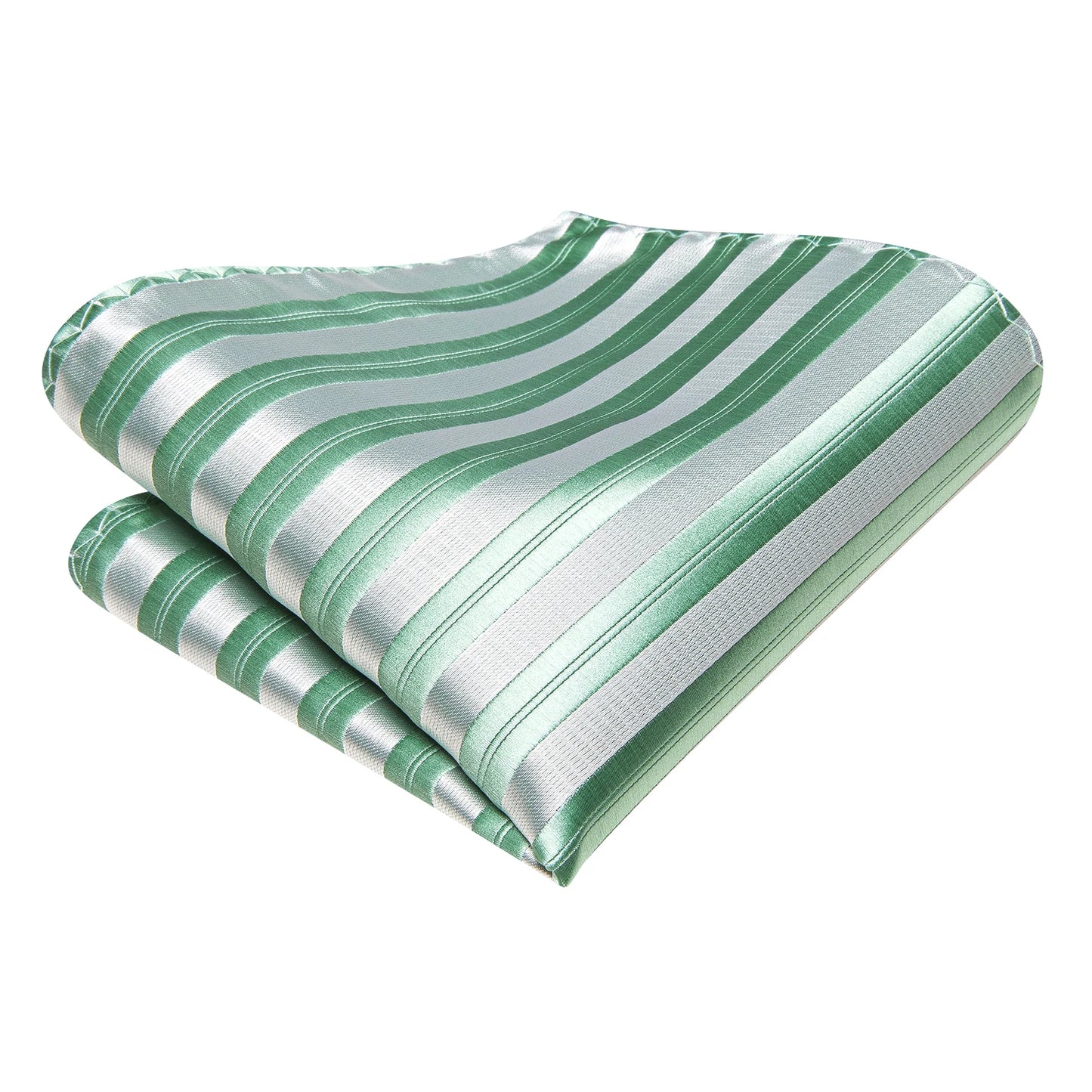 Free Shipping Men's Green Stripe Tie Classic Wedding Necktie and Pocket Square Cufflinks Set