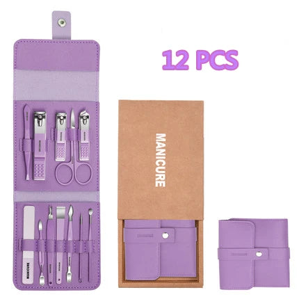 12-16pcs/set Nail Cutter Set Stainless Steel Nail Clippers Set With Folding Bag Manicure Cutter Kits Scissors Makeup Beauty Tool
