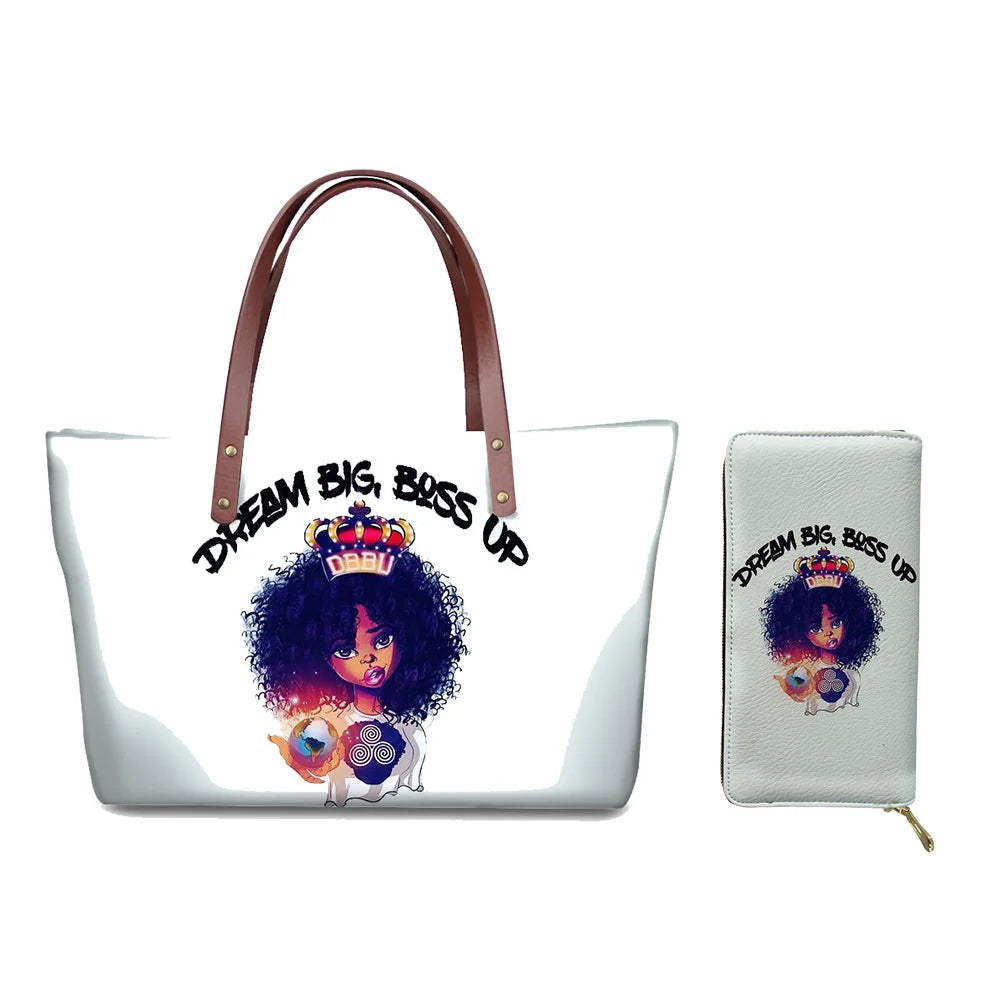 High Quality Latest Custom Pattern Women Hand Bags Black Art African Girls Printed Top Handle Tote Bag Luxury Purse for Ladies