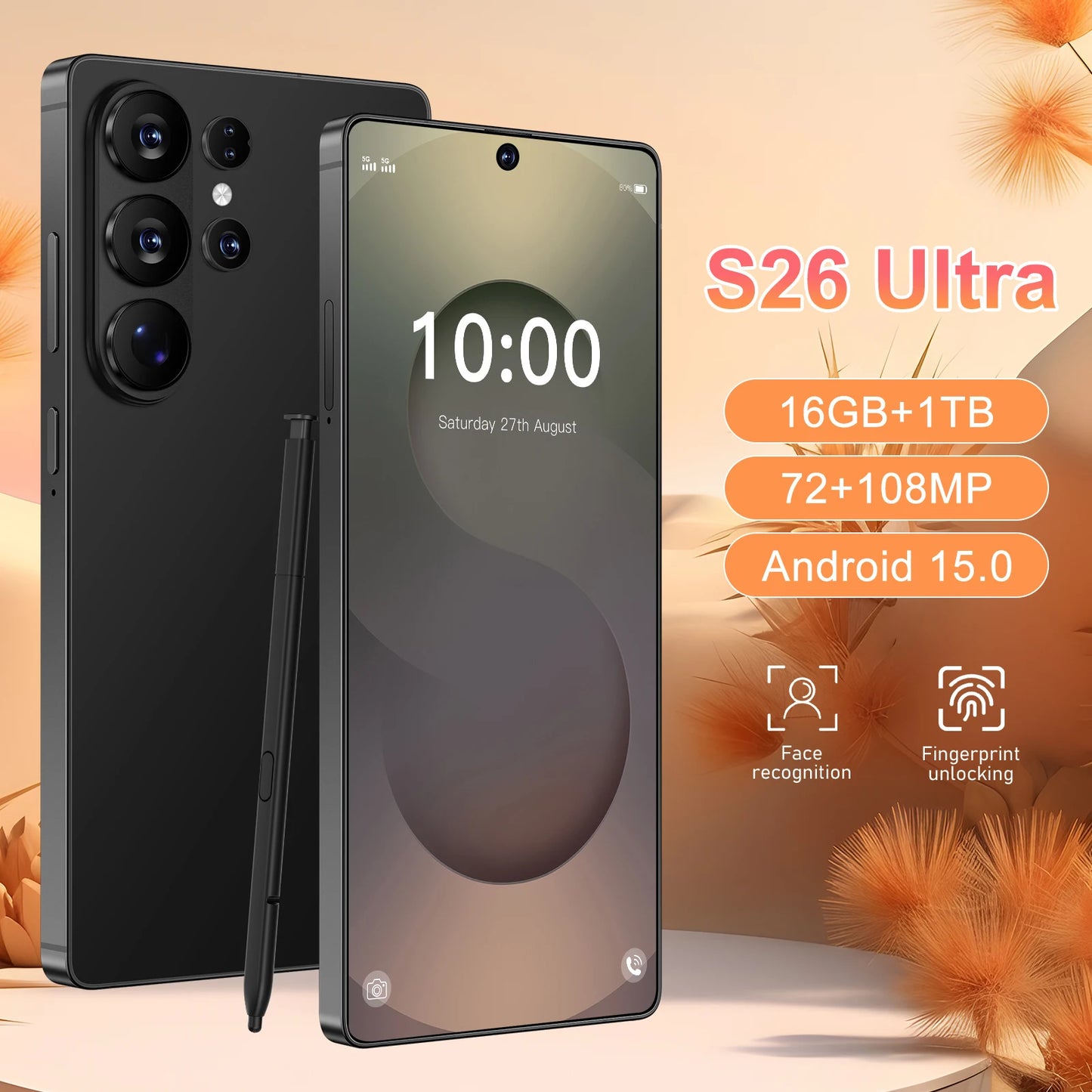 High Configuration S26 Ultra Smartphone 16GB+1TB Octa Core 108MP Camera 5G Dual SIM Global Mobile Phone