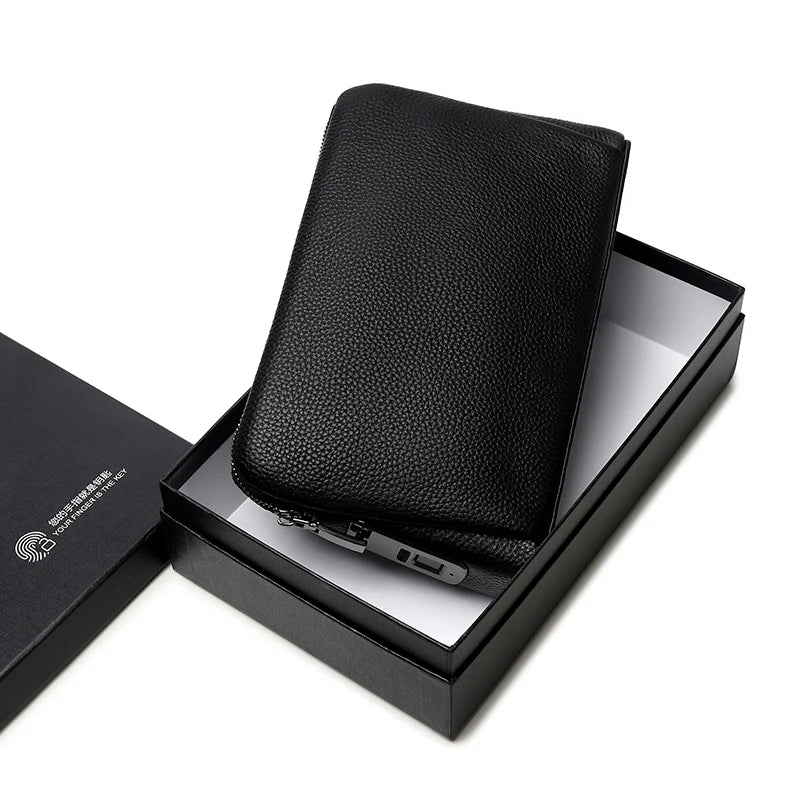 Fingerprint Lock Men Cowhide Leather Handbags Anti-theft Cash Long Men's Business Clutch Fingerprint Bags