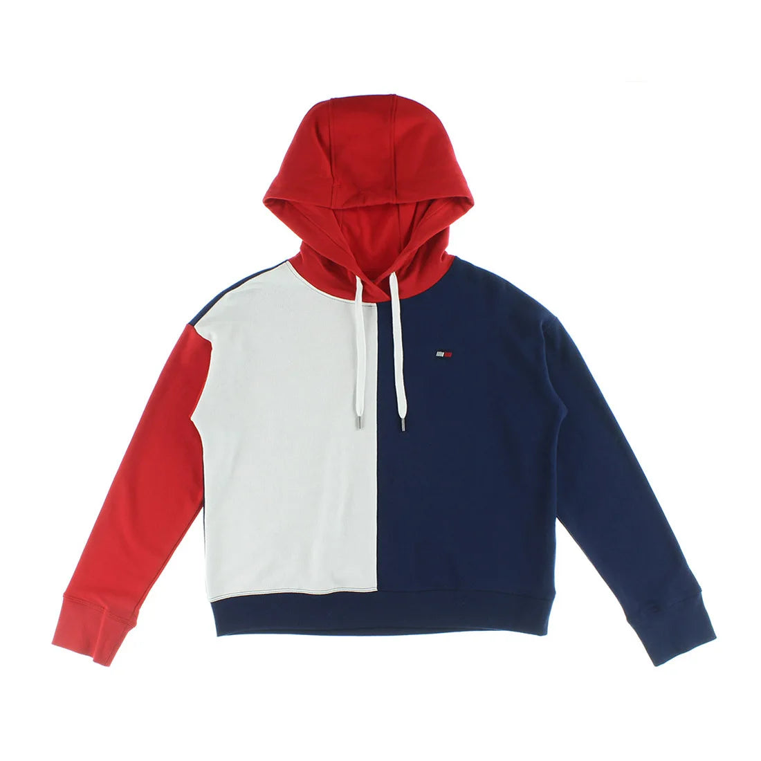 Tommy Hilfiger Vertical Colorblock Crop Womens Active Hoodies Color: Blue/White/Red | 100% Authentic