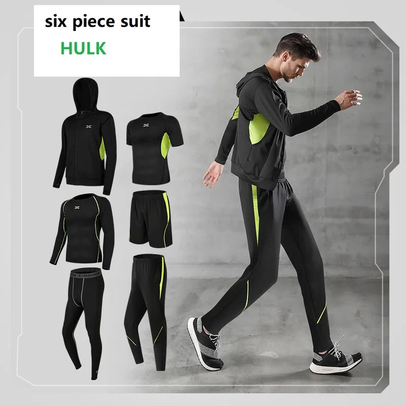 Men's Quick Dry Gym Sports Suit Long Sleeve Fitness Running Clothes with Yoga Tights Three Piece Suit for Spring Season