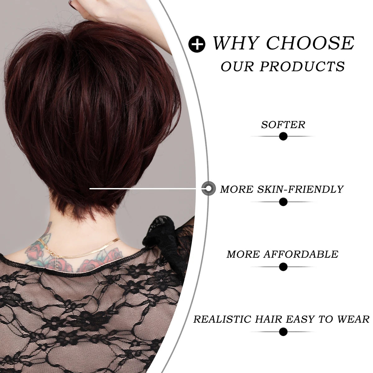 Pixie Cut Hair Wigs with Bangs Ombre Red Color Wigs Cute Natural Looking Short Black and Burgundy Layered Wavy Wigs for Women