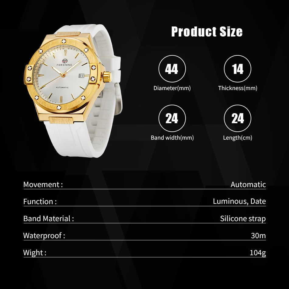 For FORSINING Luxury Automatic Men's Mechanical Watch Waterproof Luminous Calendar with Silicone Band Hollow Out Business Design