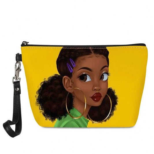 Hot Selling Art African Girl Theme Lightweight Travel Accessories Cosmetic Pouch Zipper Closure Makeup Bags Custom Cosmetic Bag