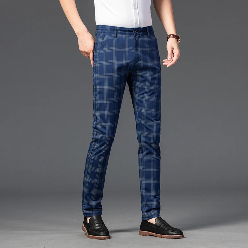 2025 Spring New Men's Plaid Casual Pants Business Fashion Slim Stretch Male Skinny Trousers Brand Clothes 7 Color