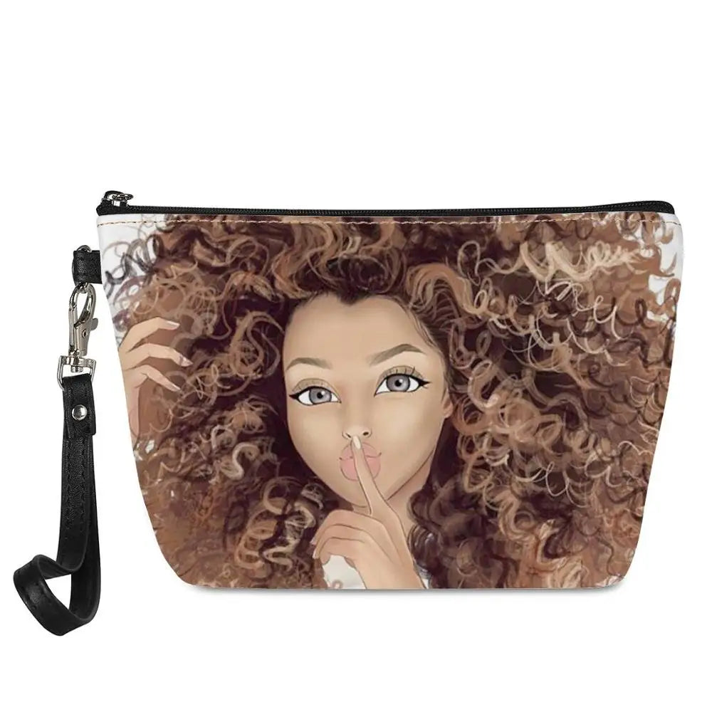 Hot Selling Art African Girl Theme Lightweight Travel Accessories Cosmetic Pouch Zipper Closure Makeup Bags Custom Cosmetic Bag